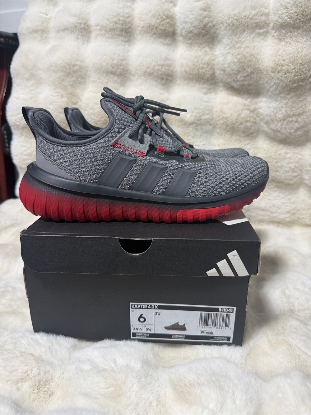 adidas Men's Grey Knit Sneakers with Red Gradient Sole